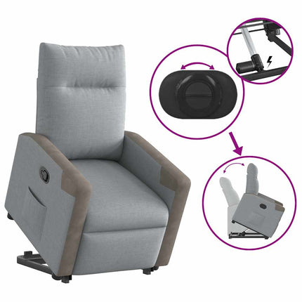 Reclinerfåtölj med uppresningshjälp ljusgrå tyg
