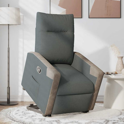 Reclinerfåtölj med uppresningshjälp mörkgrå tyg