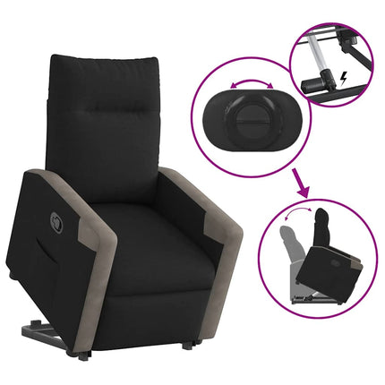 Reclinerfåtölj med uppresningshjälp svart tyg