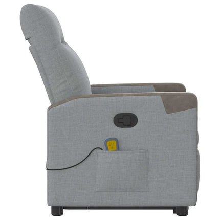 Massagefåtölj med uppresningshjälp ljusgrå tyg
