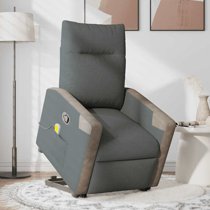 Massagefåtölj med uppresningshjälp mörkgrå tyg
