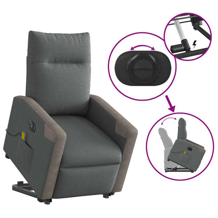 Elektrisk massagefåtölj med uppresningshjälp mörkgrå tyg