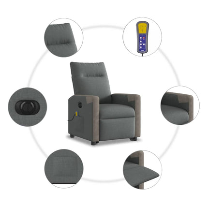Elektrisk massagefåtölj med uppresningshjälp mörkgrå tyg