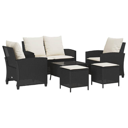Loungegrupp med dynor 6 delar svart konstrotting