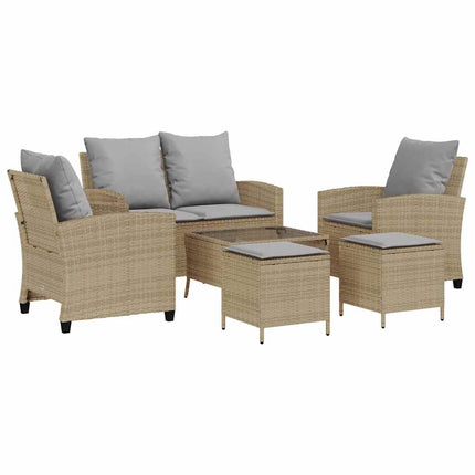 Soffgrupp för trädgården med dynor 6 delar beige konstrotting