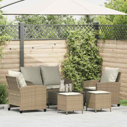 Soffgrupp för trädgården med dynor 6 delar beige konstrotting