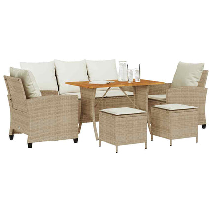 Soffgrupp för trädgården med dynor 6 delar beige konstrotting