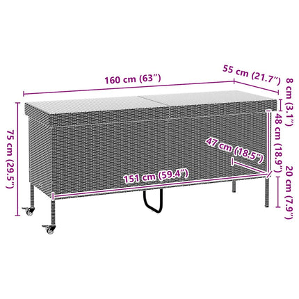 Dynbox på hjul ljusgrå 160x55x75 cm konstrottning