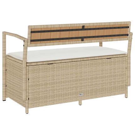 Förvaringsbänk för trädgård med dyna beige konstrotting