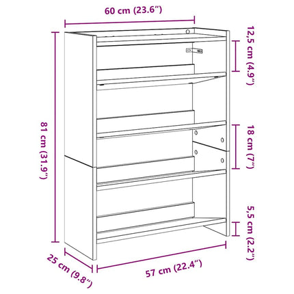 Skohylla ek 60x25x81 cm konstruerat trä