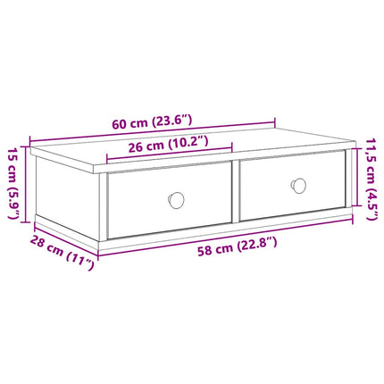 Vägghylla med lådor vit 60x28x15 cm konstruerat trä