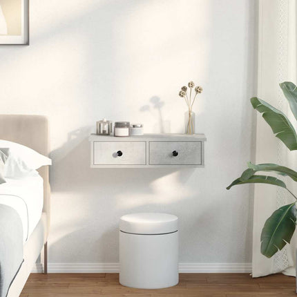 Vägghylla med lådor betonggrå 60x28x15 cm konstruerat trä