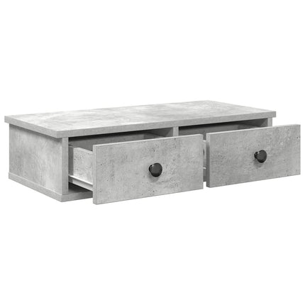 Vägghylla med lådor betonggrå 60x28x15 cm konstruerat trä