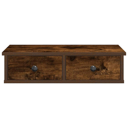 Vägghylla med lådor rökfärgad ek 60x28x15 cm konstruerat trä