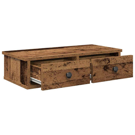 Vägghylla med lådor åldrat trä 60x28x15 cm konstruerat trä