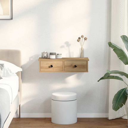 Vägghylla med lådor ek 60x28x15 cm konstruerat trä