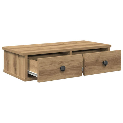 Vägghylla med lådor ek 60x28x15 cm konstruerat trä