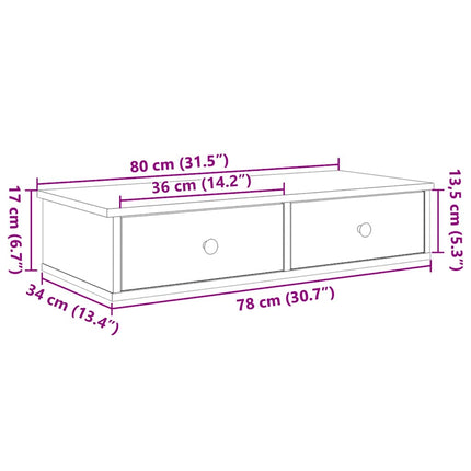 Vägghylla med lådor vit 80x34x17 cm konstruerat trä