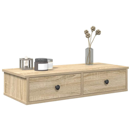 Vägghylla med lådor sonoma-ek 80x34x17 cm konstruerat trä