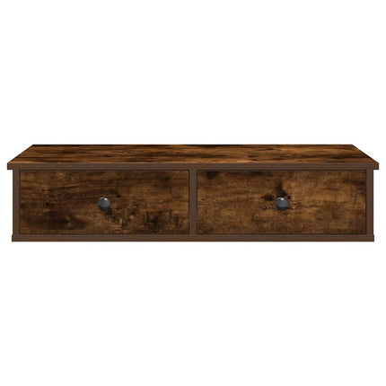 Vägghylla med lådor rökfärgad ek 80x31x17 cm konstruerat trä