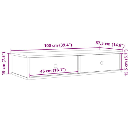 Vägghylla med lådor åldrat trä 100x37,5x19 cm konstruerat trä