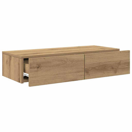 Vägghylla med lådor ek 80x33x17 cm konstruerat trä