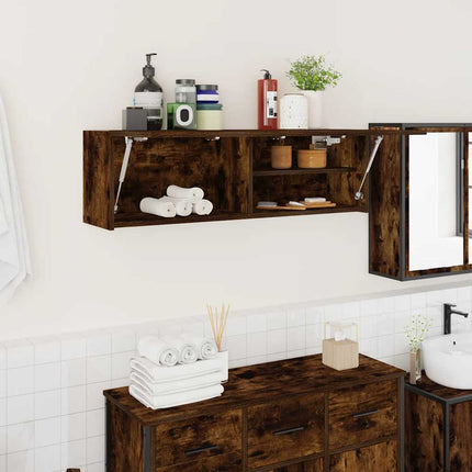 Väggskåp för badrum rökfärgad ek 100x25x30 cm konstruerat trä
