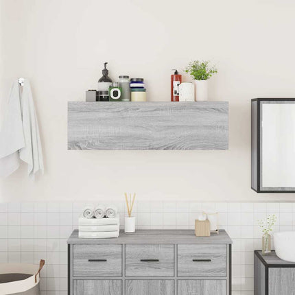 Väggskåp för badrum grå sonoma 100x25x30 cm konstruerat trä