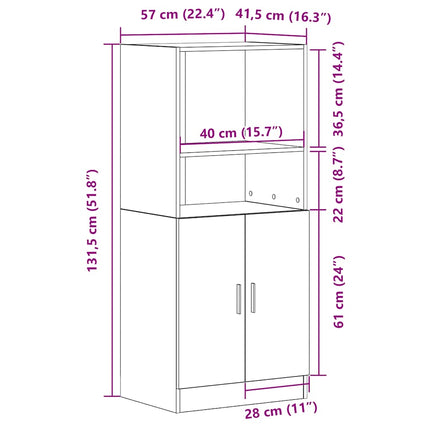 Köksskåp betonggrå 57x41,5x131,5 cm konstruerat trä