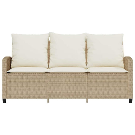 Trädgårdssoffa 3-sits med dynor och bord beige konstrotting