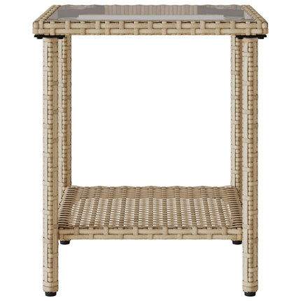 Trädgårdssoffa med bord och kuddar L-formad beige konstrotting