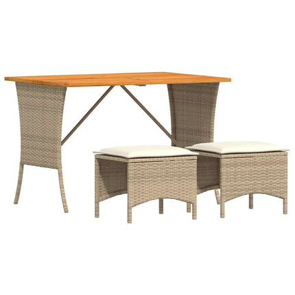 Matgrupp för trädgården 3 delar med dynor beige konstrotting