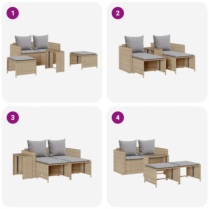 Soffgrupp för trädgården, 5 delar med kuddar, stapelbar beige