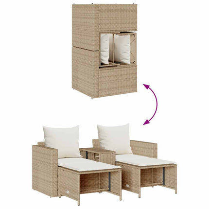 Soffgrupp för trädgården, 5 delar med kuddar, stapelbar beige