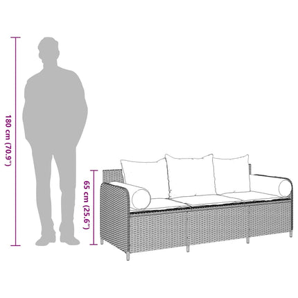 Trädgårdssoffa 3-sits med dynor konstrotting beige