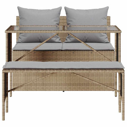 Matgrupp för trädgården 3 delar med dynor beige konstrotting