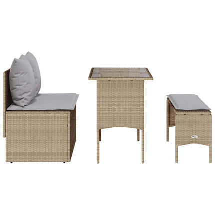 Matgrupp för trädgården 3 delar med dynor beige konstrotting