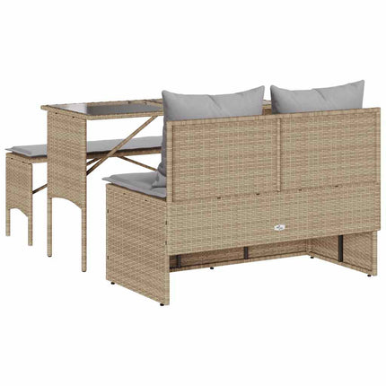 Matgrupp för trädgården 3 delar med dynor beige konstrotting