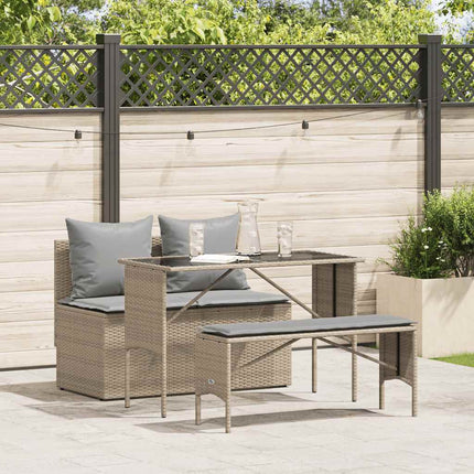 Matgrupp för trädgården 3 delar med dynor beige konstrotting