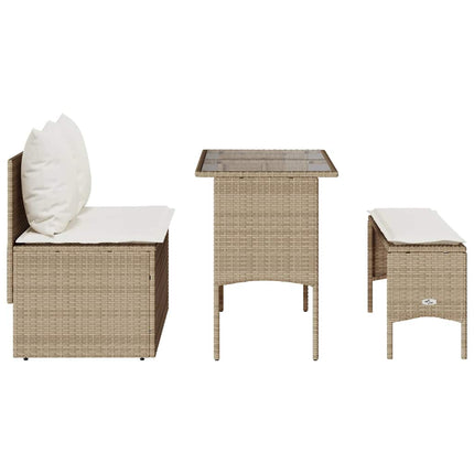 Matgrupp för trädgården 3 delar med dynor beige konstrotting