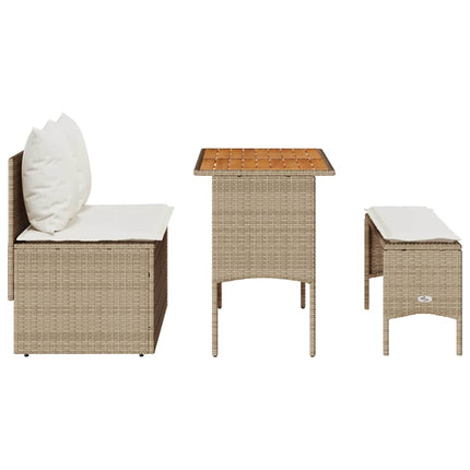 Matgrupp för trädgården 3 delar med dynor beige konstrotting