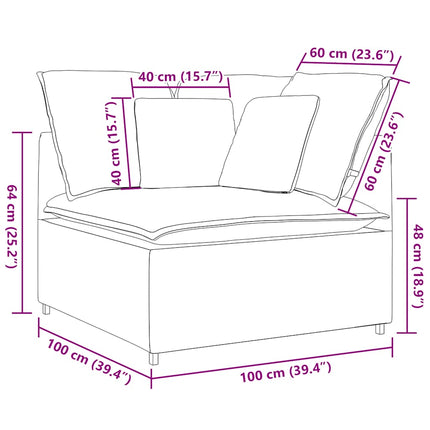 Hörnmodul till soffa med dynor ljusgul 100 cm