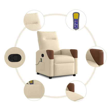 Massagefåtölj gräddvit tyg