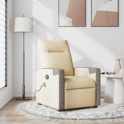 Massagefåtölj gräddvit tyg