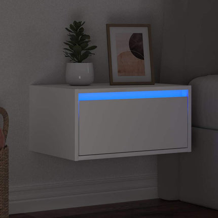 Väggmonterat sängbord med LED-lampor vit