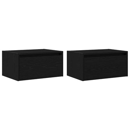 Väggmonterade sängbord med LED-lampor 2 st svart ek