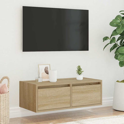 Tv-bänk med LED-belysning sonoma ek 75x35,5x25 cm