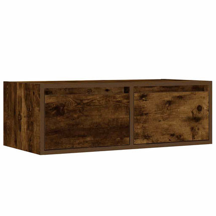 Tv-bänk med LED-belysning rökfärgad ek 75x35,5x25 cm