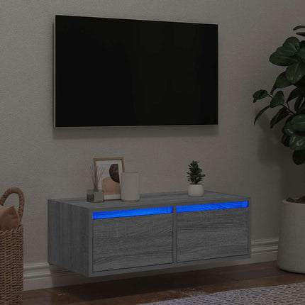 Tv-bänk med LED-belysning grå sonoma 75x35,5x25 cm