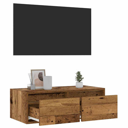 Tv-bänk med LED-belysning åldrat trä 75x35,5x25 cm